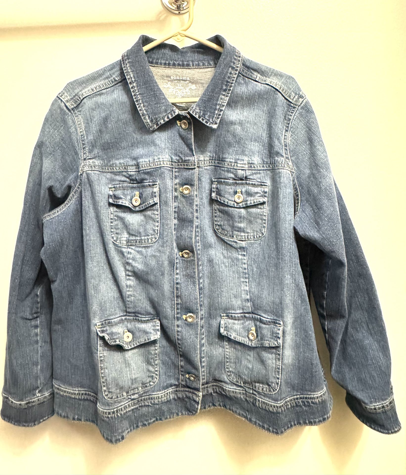 Sonoma Jean Co Woman Medium Wash Denim Jean Jacket Chest Pockets Sz 2X Casual