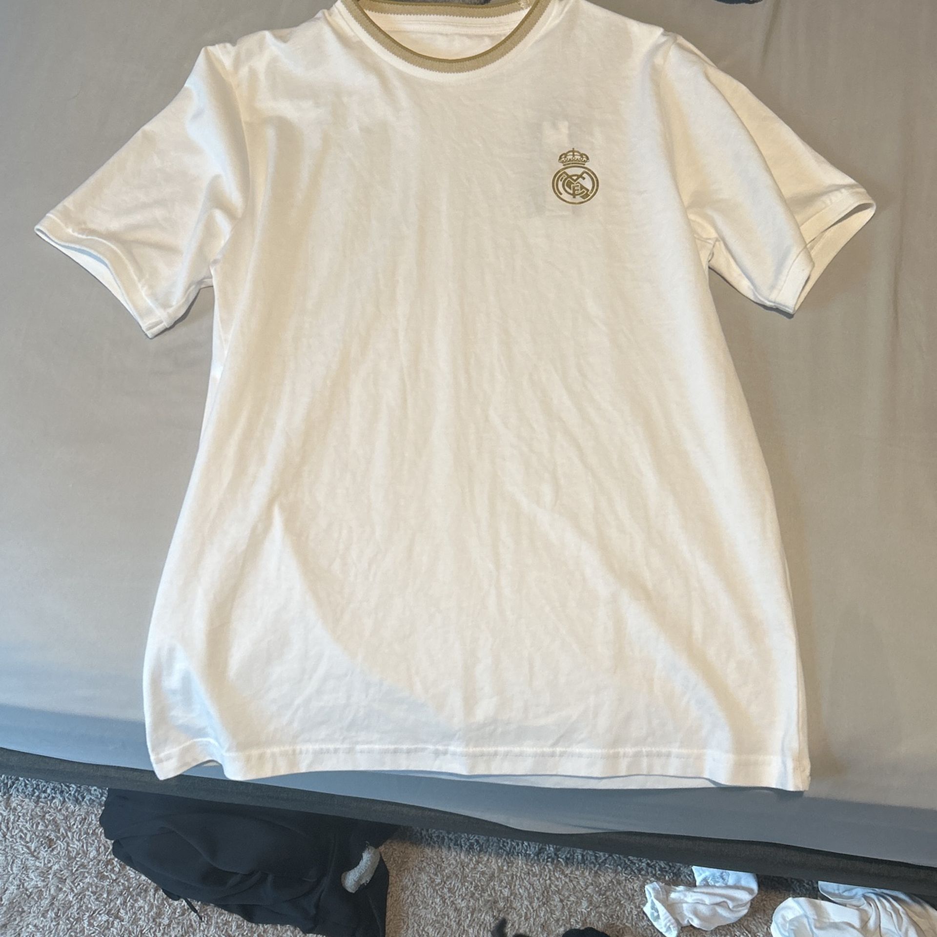 Real Madrid Men’s White And Gold T Shirt