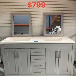 60in Double Bathroom Vanity with Top and Mirrors
