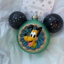 Disney Parks Pluto Mickey Mouse Icon Blown Glass Ornament  Holiday 2024 NWT
