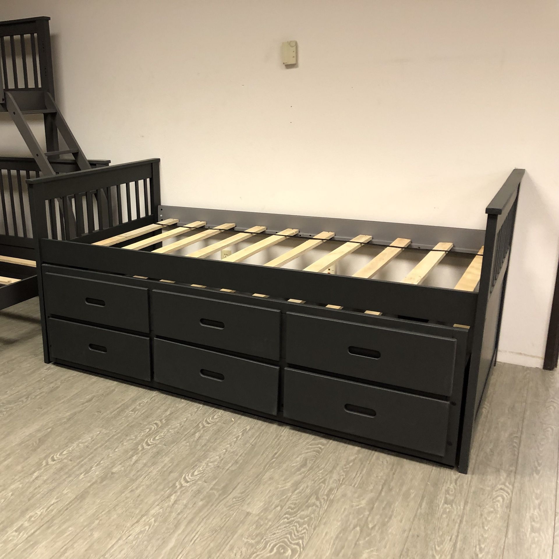 Charcoal Twin Pull Out Bed With Storage - Captains Bed