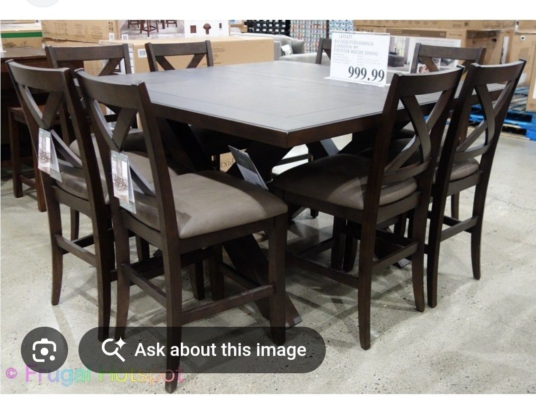 dark wood counter-height dining table set 8 Chairs 