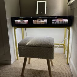 Makeup Vanity Complete Set with LED Lights, Mirror & Storage Stool