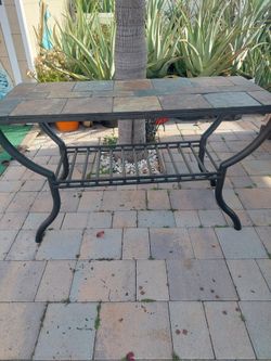 Outdoor Slate Tile Top Metal Coffee Table