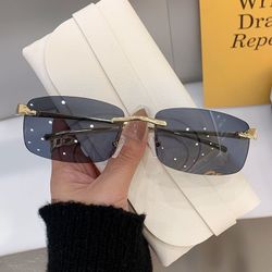 Internet celebrity new anti-strong light glasses handsome high-end men's and women's sunglasses Korean version fashion small frame frameless sun