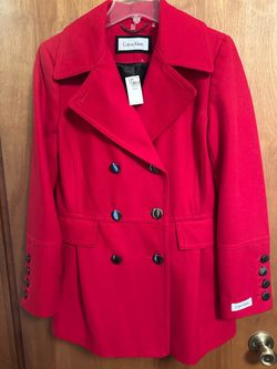Calvin Klein Red Double-Breasted Wool Pea Coat - brand new - pick up only