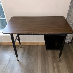 Vintage Industrial Adjustable Height Metal School Writing Desk With Laminate Top