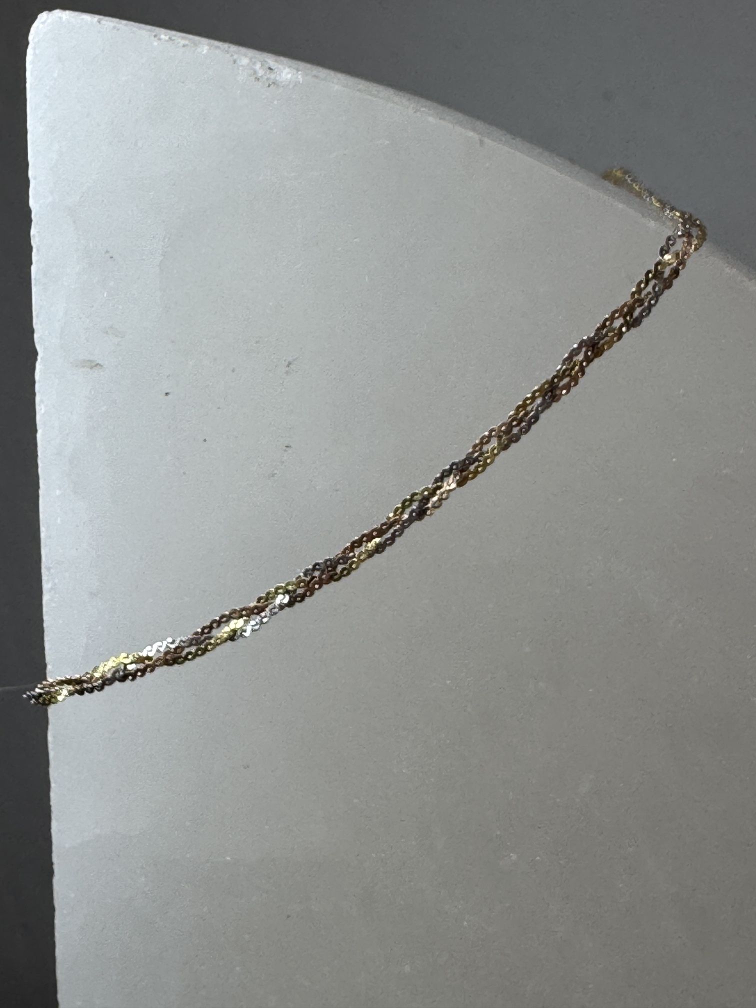 14K Solid Gold Multi-tone 1.7mm Braided Serpentine Link Bracelet 7” .9g RG YG WG