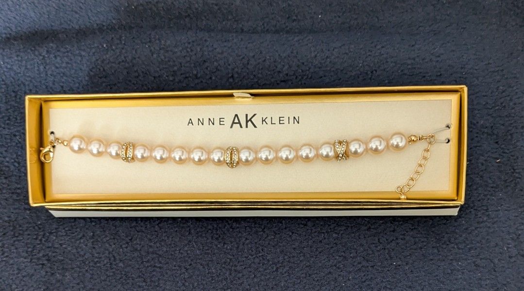 Bracelet Pearls Ann Klein Gold Tone Rhinestone Entwined 16 Pearls 9" Length