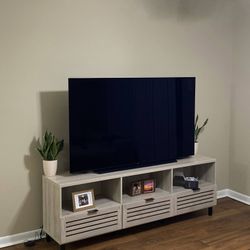 70” Birch Wood TV Stand for 80” TV – Modern Slatted Media Console, Universal Flat Screen Entertainment Center, Storage Cabinet