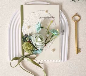 Floral Card with Ribbon, plus key-shape pen