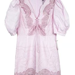 Bardot Light Pink Puff Sleeve Embroidered Eyelet Dress Sz L
