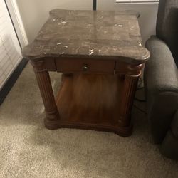 Elegant Wood End Table with Marble Top