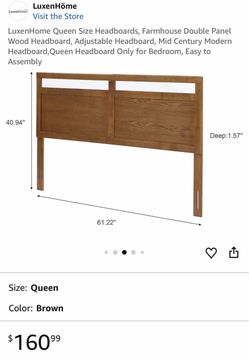 LuxenHome Queen Size Headboards, Farmhouse Double Panel Wood Headboard, Adjustable Headboard, Mid Century Modern Headboard,Queen Headboard Only for Be