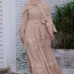 Abaya &Scarf Set -Khaki with blush undertone 