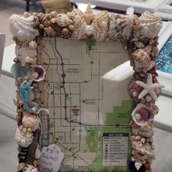 Seashell Glass Picture Frame 6.5"Wx 8.5"L Holds 5"W x 7"L Photograph