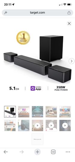 ULTIMEA Poseidon M3T 5.1 Surround Sound Bar, with Wireless Subwoofer and Rear Speakers, 350W