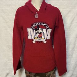 Vintage Disney Red Mickey Mouse Fleece Hoodie Sweater Stage 28 Size XL Kids / Women’s Small