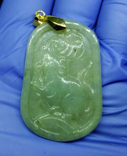 Burmese icy type A jadeite jade pendant lucky Chinese Zodiac Rat. Certified.