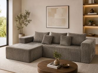 108" Sectional Sofa, Modular Sectional Couch with Right Chaise, Deep Seat Corduroy Cloud Sofa for Living Room