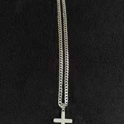 Cadena cubana con dije de cruz plata 925