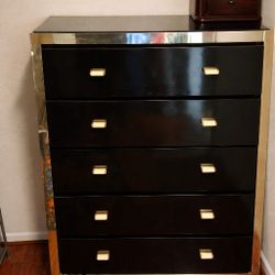 Black 5-Drawer Dresser Chest with Gold Trim