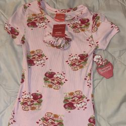 Strawberry Shortcake Ribbed Top + Scrunchie – NEW w/ Tags 