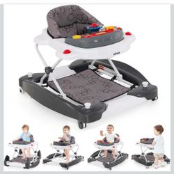 INFANS Baby Walker, 5 in 1 Behind Walker Learning Seated Rocker Bouncer with Removable Music Tray, Adjustable Height, Washable Seat Cushion, Foldable 
