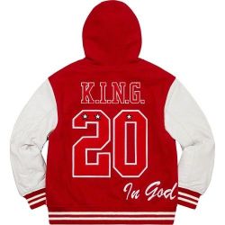 Supreme King Hooded Varsity Jacket Red