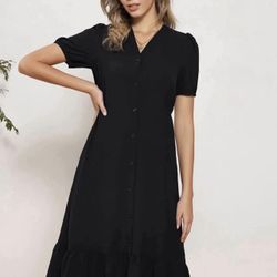 Brandnew(Small)GRACE KARIN Women's V Neck Mini Dress Flowy Swing Puff Sleeve Casual Dress Black