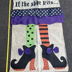 If The Shoe Fits Halloween Double Sided Burlap Flag 