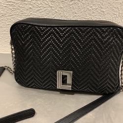 Karl lagerfeld Paris cross body bag 9” w 6” h 2.50” w , strap 18” x24” with braided texture