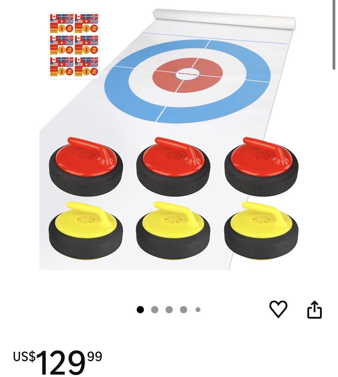 HearthSong Curling Zone - Battery-Operated Floating Curling Game for Indoors - Fun Family Game for Kids and Adults - Includes 6 Curling Stones and Flo