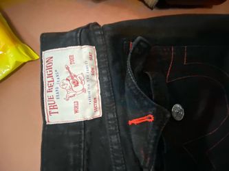 True Religion Black Jeans with Red Stitching