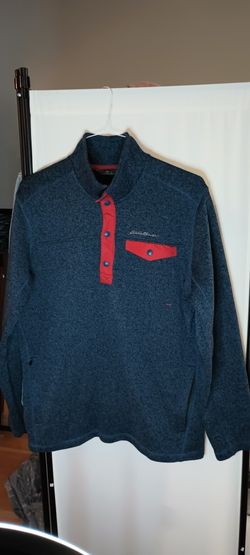 Eddie Bauer L Radiator Sweater Snap Mock Neck Pullover Knit Mens