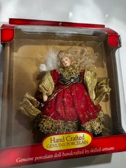 Christmas ornament, handcrafted porcelain doll - 2 pcs