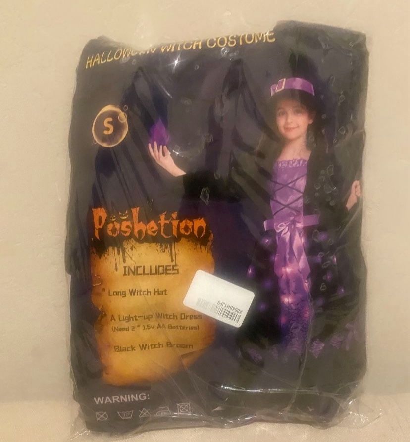 which light up dress witch hat witch broomstick Halloween custom for girls size S 5-7