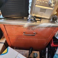 35 Tall X 15 Deep X 20 W  Steel And Stainless  Steel Top  Heavy Duty  Cabinet On Heavy Duty Wheel,  From Goverment  Facilities, 