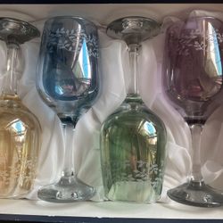 Cristalleria F.lli Fumo Etched Colored Wine Glasses 