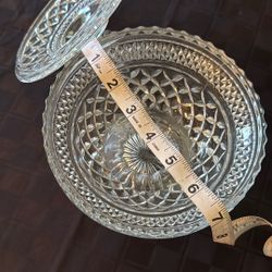 Vintage Anchor Hocking Wexford Crystal Glass Pedestal Bowl/Serving Dish with Lid
