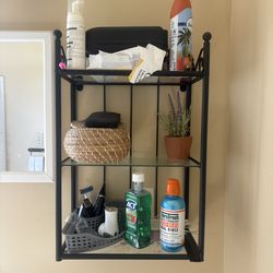 Restroom Decor Black Shelf With Glass