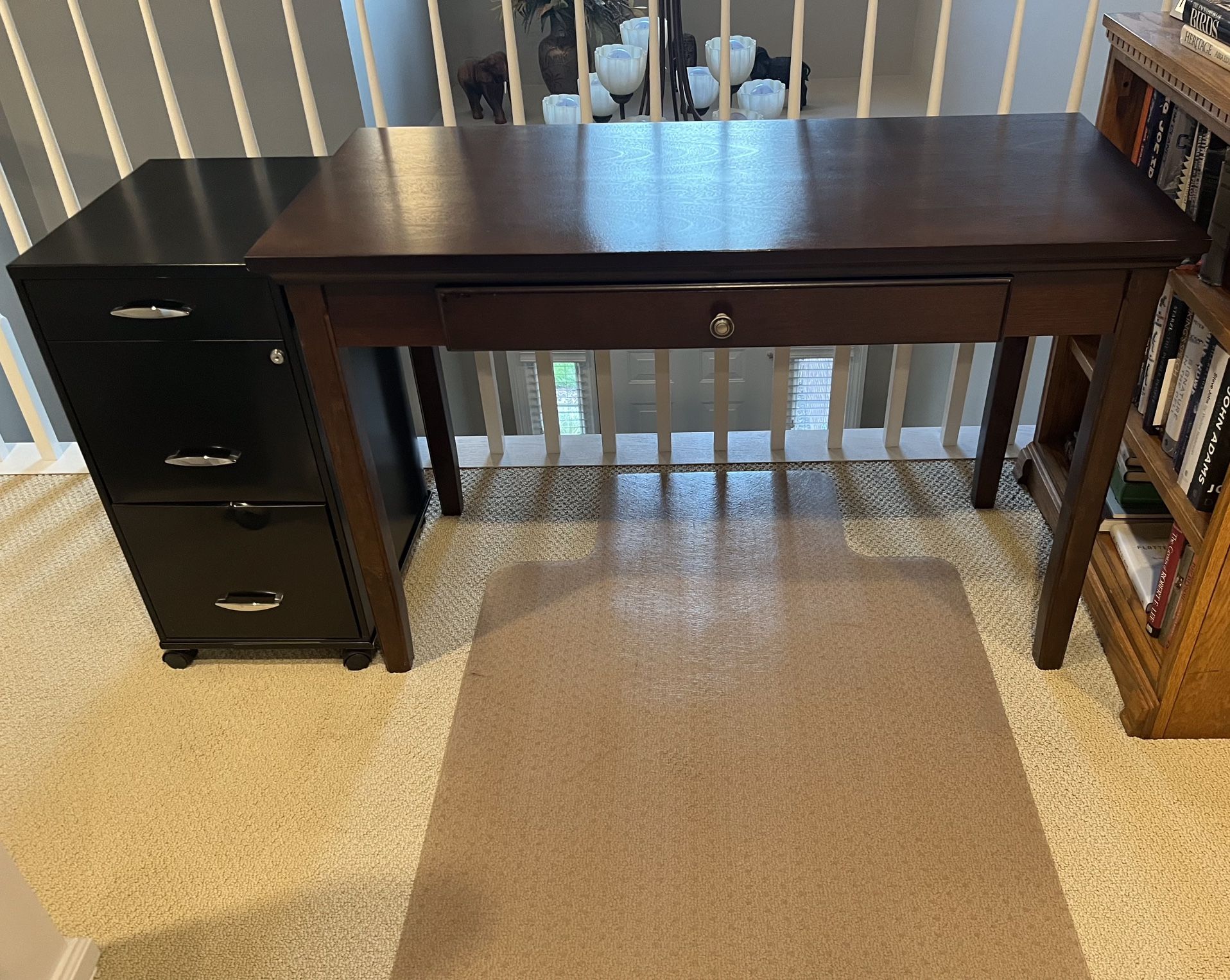 Office Desk, File Cabinet And Floor Mat