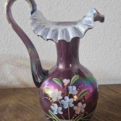 Fenton HP Plum Overlay Iridescent Pitcher/Ewer1997 Signed Frank & Bill Fenton