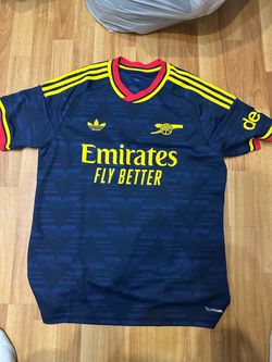 adidas Arsenal Soccer Jersey Blue/Yellow/Red Size L "Emirates Fly Better" *New*