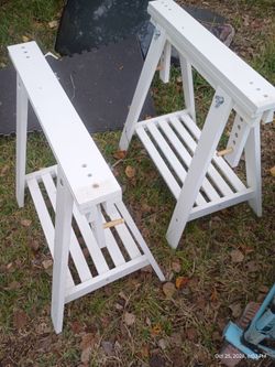 White Wood Trestle Desk Legs – Set of 2