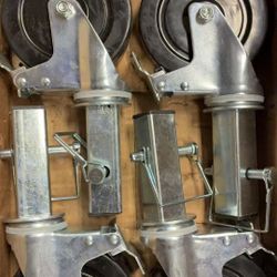 911# 4 Pack 5" Heavy Duty Scaffolding Rubber Swivel Caster With Dual Locking 1" Solid Round Stem 280lbs Capacity Per