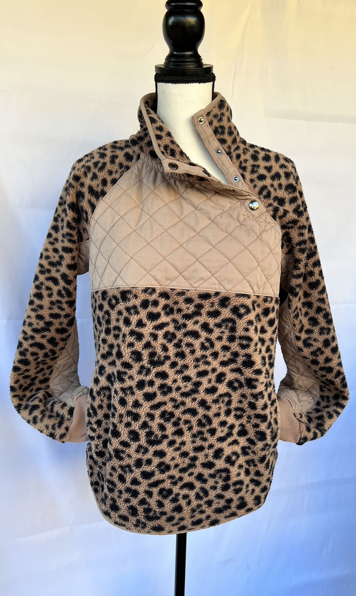 Beige Abercrombie Asymmetrical Snap-Up Fleece In Animal Print