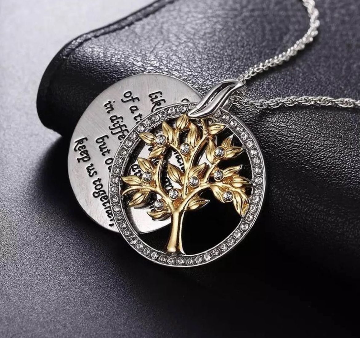 New Lovely Our Family Tree Pendant Necklace With Engraved Sentiment Beautifully Detailed!