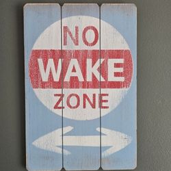 Wood NAUTICAL decor Sign NO WAKE ZONE 9.5" X 14"