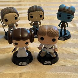 Lot of 5 open Star Wars Funko Pops Luke Leia Aayla and 2x Rey